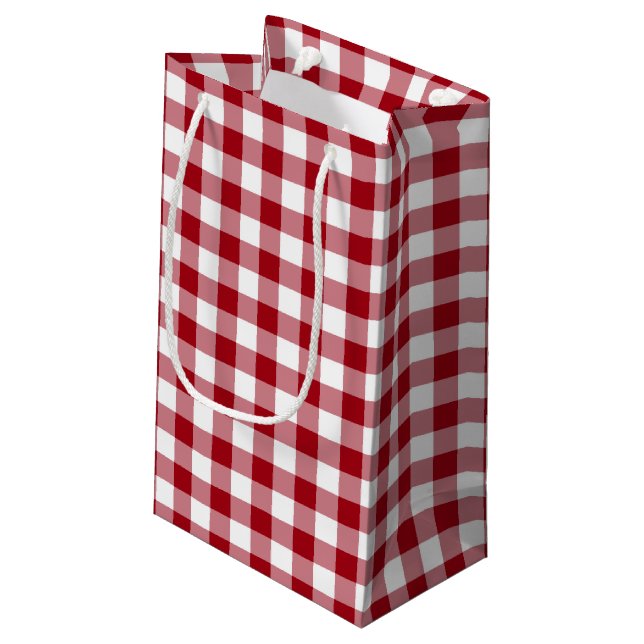 Rustic Farmhouse Red Checks Pattern Small Gift Bag (Back Angled)