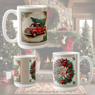 Rustic Farmhouse Red Truck Christmas Customizable  Coffee Mug