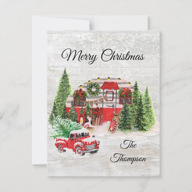 Rustic farmhouse red truck cute calligraphy Xmas Card (Front)