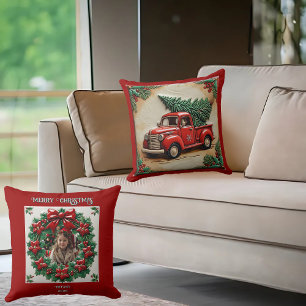 Rustic Farmhouse Red Truck Throw Pillow