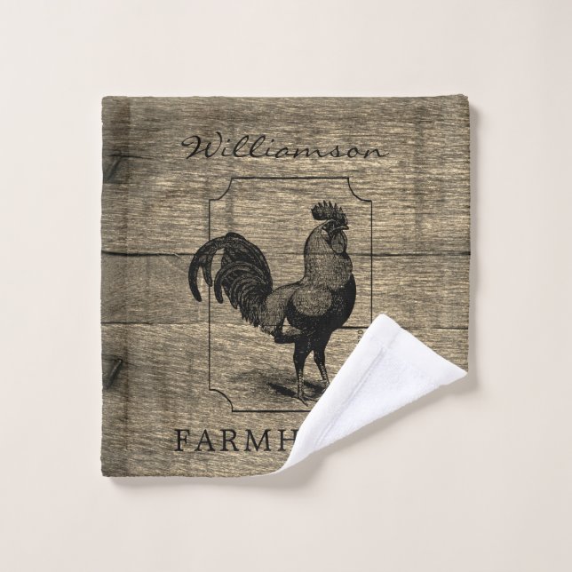 Rustic Farmhouse Rooster Barn Wood Family Name  Wash Cloth (Wash Cloth)