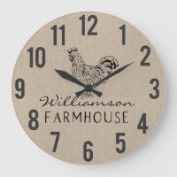 Rustic Farmhouse Rooster Burlap Family Name Large 