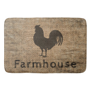 Rustic Farmhouse Rooster Country Rustic Burlap Bath Mat