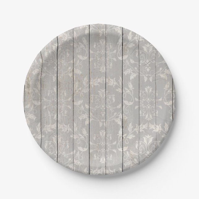 Rustic Farmhouse Shabby Chic White Wood Decorative Paper Plate (Front)