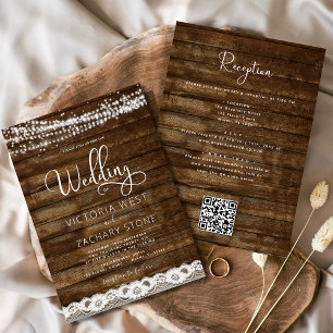 Rustic Farmhouse String Lights QR Code Wedding Invitation