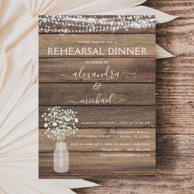 Rustic Farmhouse String Lights Rehearsal Dinner Invitation (Creator Uploaded)