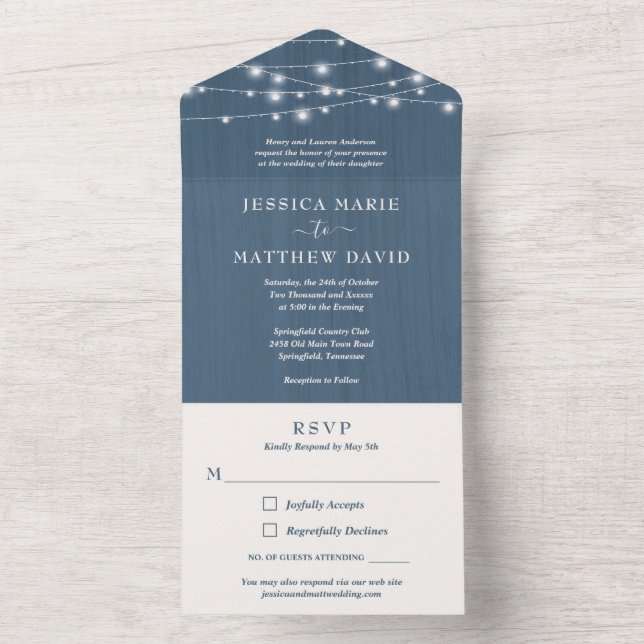 Rustic Farmhouse String Lights Wedding All In One  All In One Invitation (Inside)