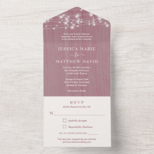 Rustic Farmhouse String Lights Wedding All In One  Invitation