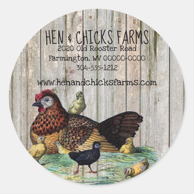 Rustic Farmhouse Style Hen & Chicks Label on Wood (Front)