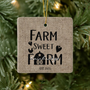 Rustic Farmhouse Style Personalised Christmas Ceramic Ornament