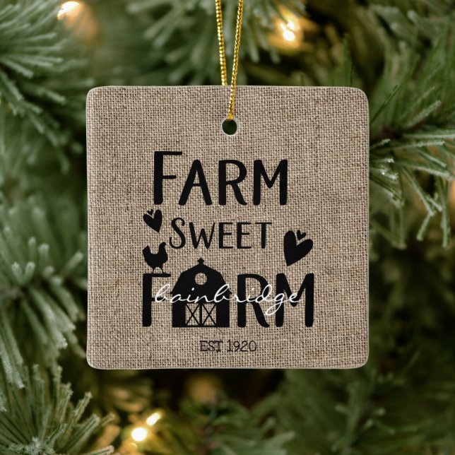 Rustic Farmhouse Style Personalised Christmas Ceramic Ornament (Tree)