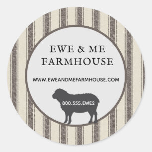 Rustic Farmhouse Style Sheep Black Tan Ticking  Classic Round Sticker