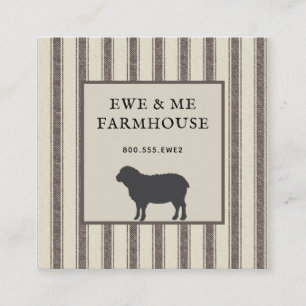 Rustic Farmhouse Style Sheep Grey Ticking Square Business Card