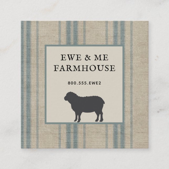 Rustic Farmhouse Style Sheep Ticking  Square Business Card (Front)