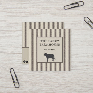 Rustic Farmhouse Style Ticking  Square Business  Square Business Card