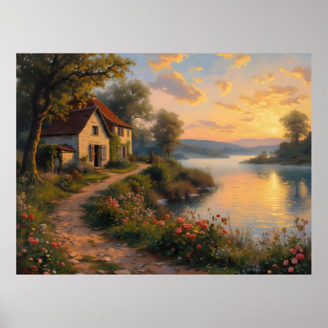 Rustic Farmhouse Sunrise Landscape Poster (Front)