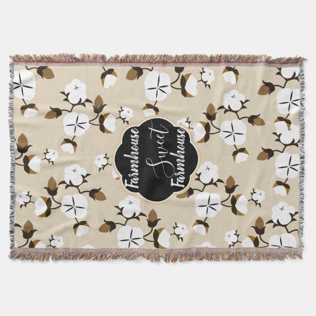 Rustic Farmhouse Sweet Farmhouse Cotton Flowers Throw Blanket (Front)
