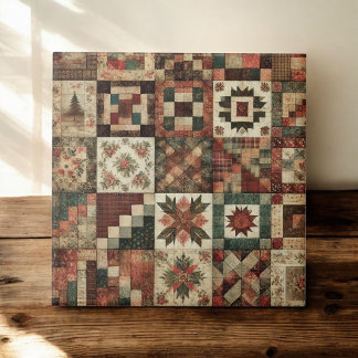 Rustic Farmhouse Terracotta Quilt Patchwork Floral Tile
