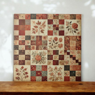 Rustic Farmhouse Terracotta Quilt Patchwork Floral Tile