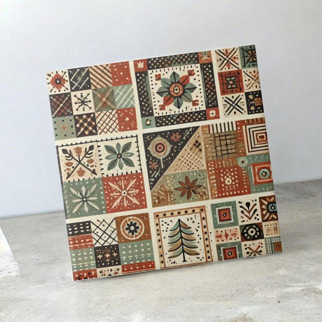 Rustic Farmhouse Terracotta Quilt Patchwork Floral Tile (Creator Uploaded)