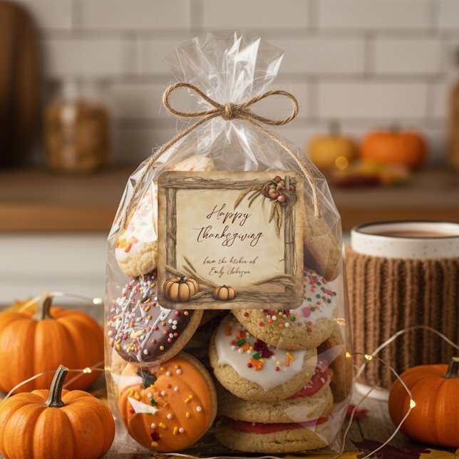 Rustic Farmhouse Thanksgiving From The Kitchen Of Square Sticker (Creator Uploaded)