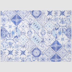 Rustic Farmhouse Tile Blue White Pattern Decoupage Tissue Paper