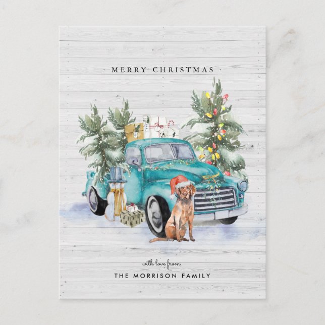 Rustic Farmhouse Truck Christmas Holiday Postcard (Front)