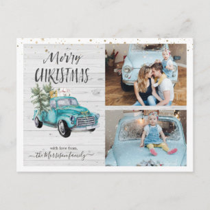 Rustic Farmhouse Truck   Christmas Photo Collage Holiday Postcard