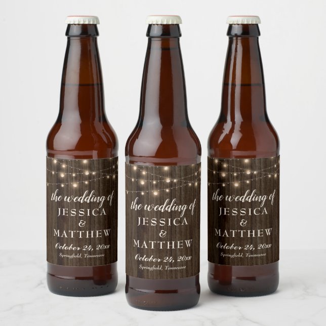 Rustic Farmhouse Twinkling Lights Beer Bottle Label (Bottles)