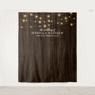 Rustic Farmhouse Twinkling Lights Wedding Backdrop Tapestry