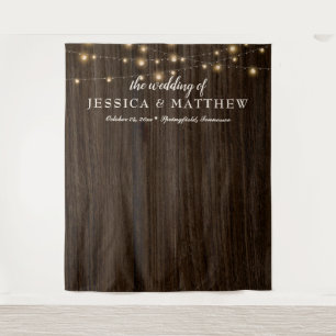 Rustic Farmhouse Twinkling Lights Wedding Backdrop Tapestry