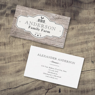 Rustic Farmhouse Vintage Wood Background Farm Logo Business Card