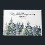 Rustic Farmhouse Watercolor Forest Family Name Doormat<br><div class="desc">This stylish doormat features a beautiful modern farmhouse style watercolor painting of a forest of trees. Personalise it with your family name and date. Perfect for Christmas or year around. Great gift idea.</div>