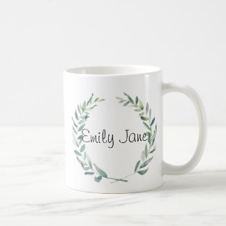 Rustic Farmhouse Watercolor Magnolia Wreath Design Coffee Mug
