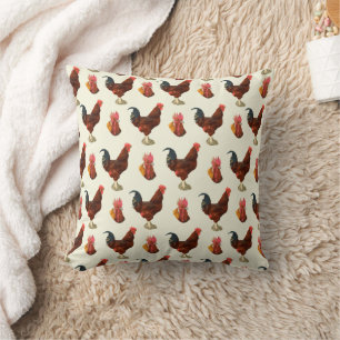 Rustic Farmhouse Watercolor Rooster Chicken Cushion