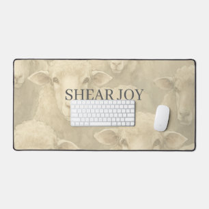 Rustic Farmhouse Watercolor Sheep Ivory Tone Desk Mat