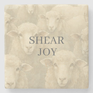 Rustic Farmhouse Watercolor Sheep Ivory Tone Stone Coaster