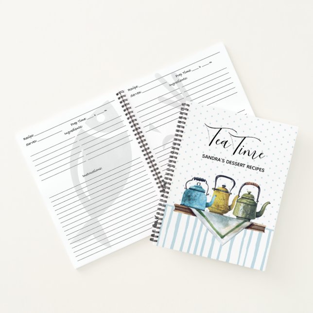 Rustic Farmhouse Watercolor Teapots Recipe Book (Inside)