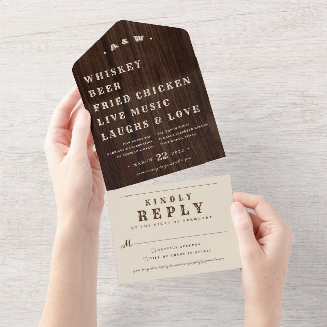 Rustic Farmhouse Wedding All In One Invitation (Tearaway)