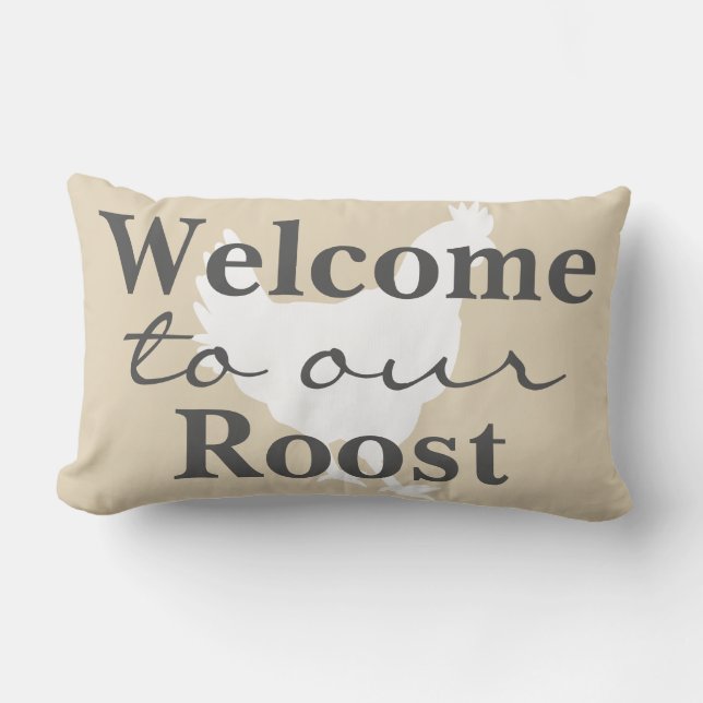Rustic Farmhouse Welcome to Our Roost Hen & Name Lumbar Cushion (Front)