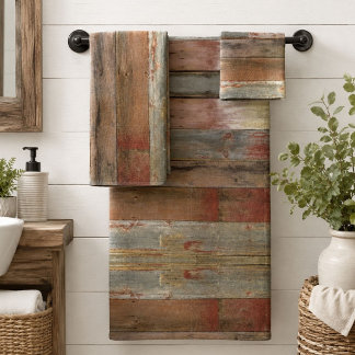 Rustic farmhouse western country barn wood bath towel set