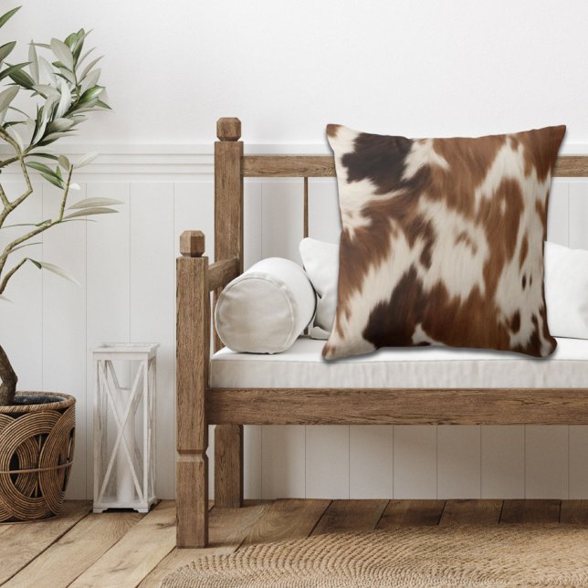 Rustic Farmhouse  Western Country Cowboy Cow Print Cushion (Creator Uploaded)
