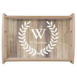Rustic Farmhouse White Country Laurels Family Name Serving Tray