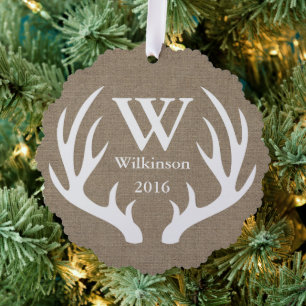 Rustic Farmhouse White Deer Antlers Silhouette Tree Decoration Card