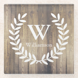 Rustic Farmhouse White Laurel & Barn Wood Glass Coaster