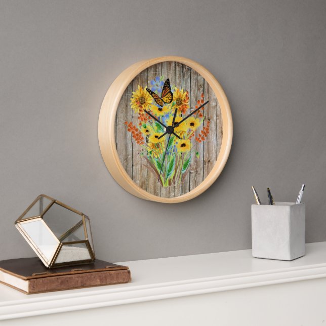 Rustic Farmhouse Wildflower Wall Decor  Clock (Office)