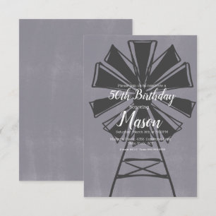 Rustic Farmhouse Windmill 50th Birthday Invitation
