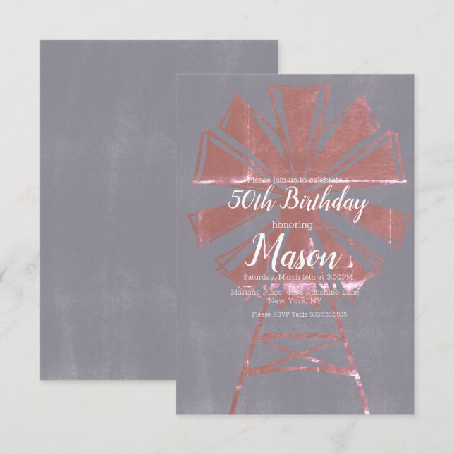 Rustic Farmhouse Windmill 50th Birthday Invitation (Front/Back)