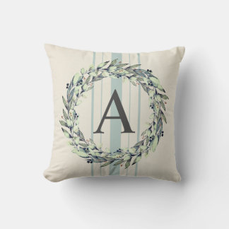 Rustic Farmhouse Winter Monogram Initial Wreath Cushion