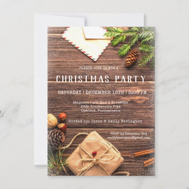 Rustic Farmhouse Wood Christmas Party Invitation (Front)